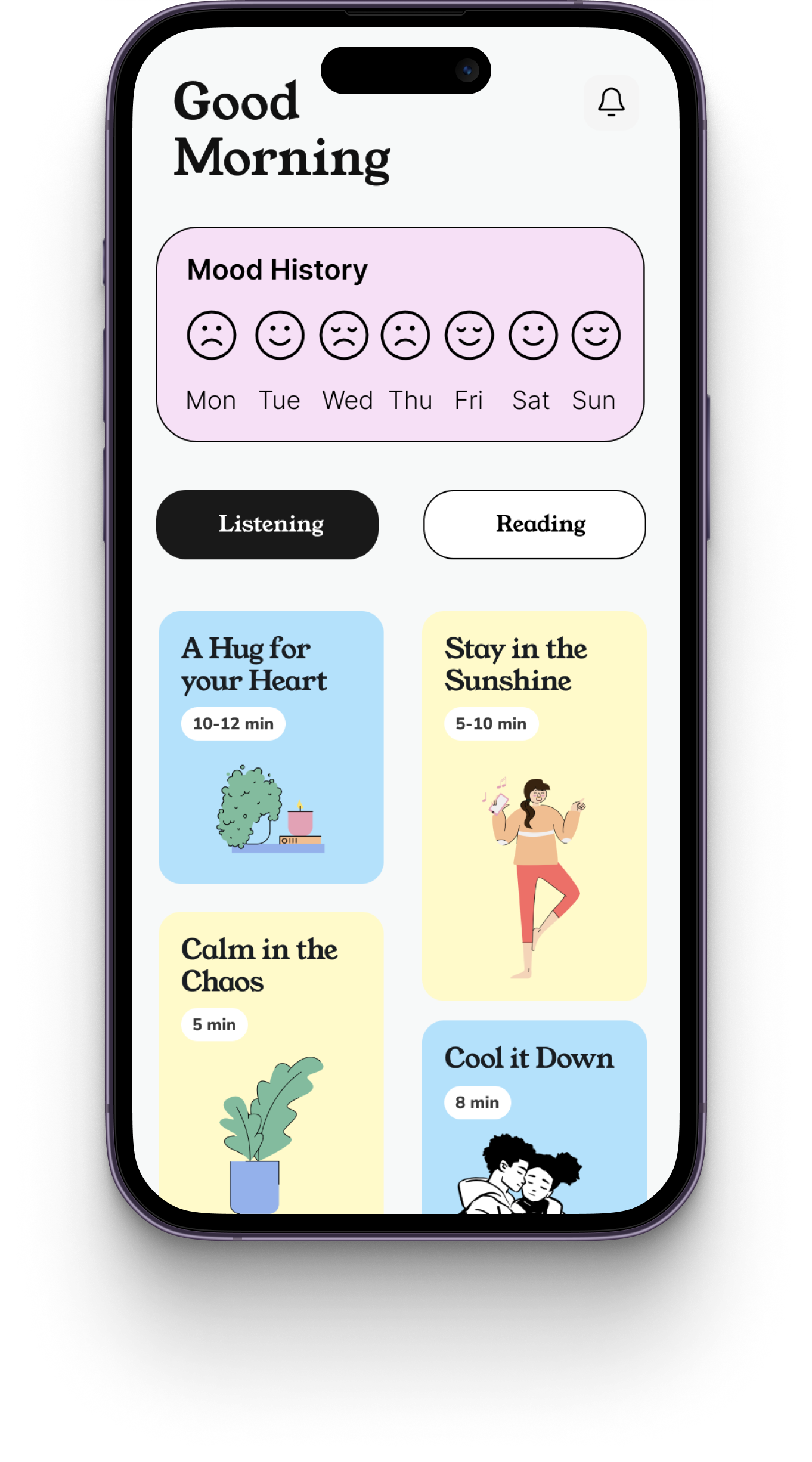 Library of teen-focused mindfulness meditation sessions with various durations and themes
